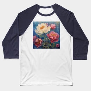 Pink and White Folk Art Peonies Baseball T-Shirt